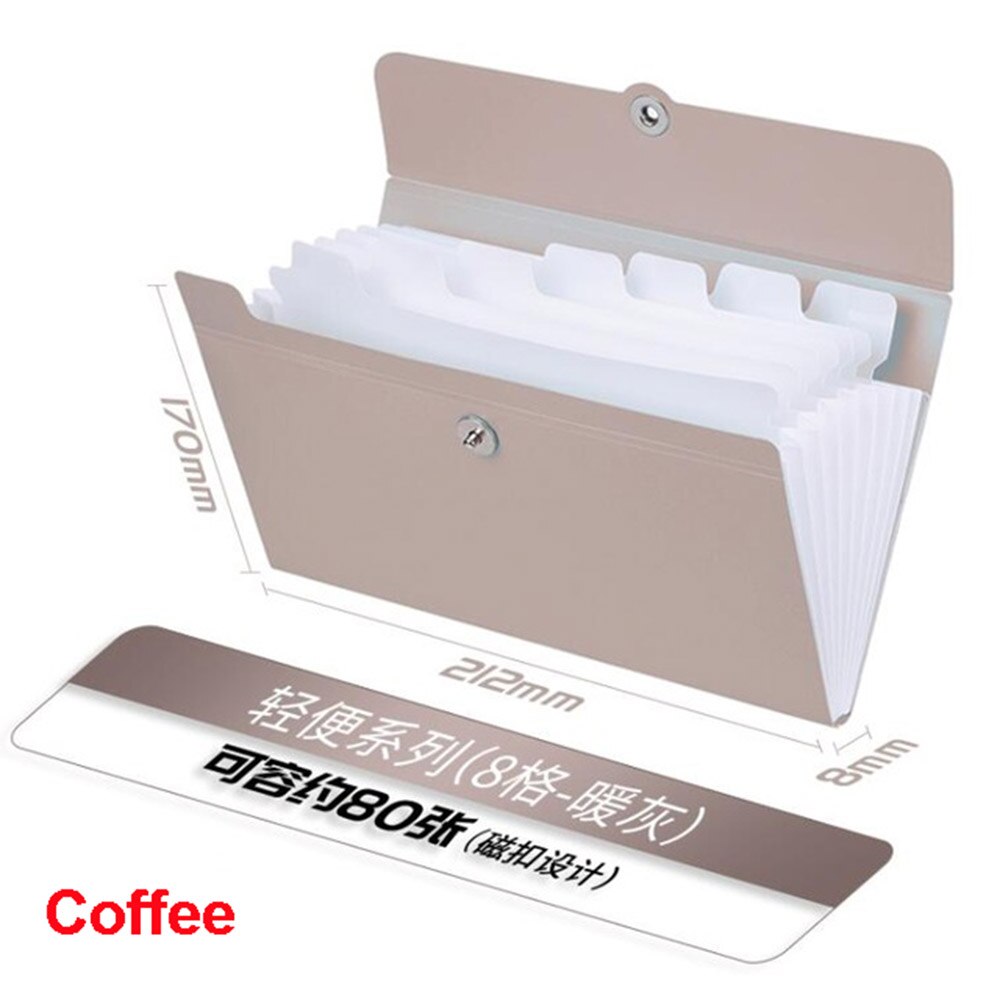 8 pockets A5 File Folder Multi-function Binder Organ Bag Ticket Folder Filing Clip Document Clip Office Supplies Ticket Storage: coffee