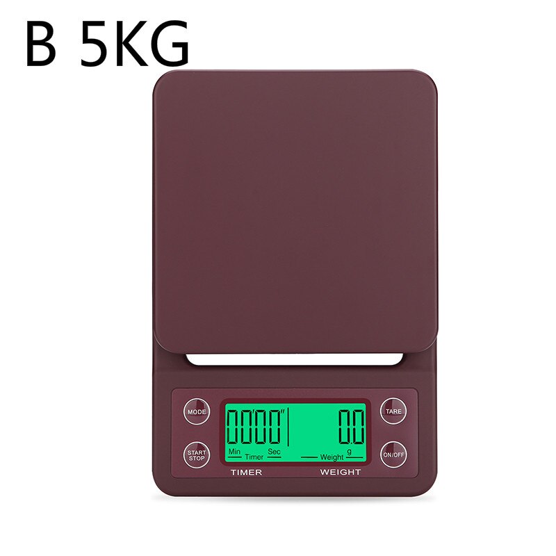 Drypp kaffe skala med tidtaker bærbar elektronisk digital kjøkkenvekt med høy presisjon lcd elektroniske vekter 3kg/0.1g 5kg/0.1g: B 5kg
