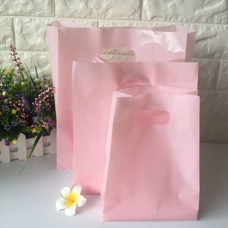 50 Stuks Dikke Plastic Zakken 15X25X3Cm Effen Kleur Sieraden Verpakking Tassen Winkelen Plastic Bag met Handvat