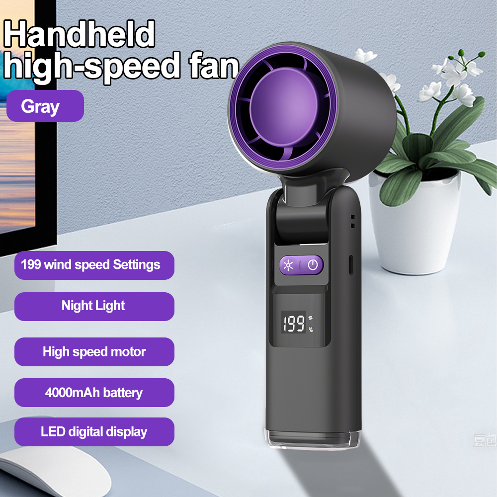 Mini Ice Compress Handheld Turbo Jet Fan 199 Wind Speeds Adjustable 4000mAh USB Rechargeable Portable Fan Outdoor Turbo Neck Fan: WHITE