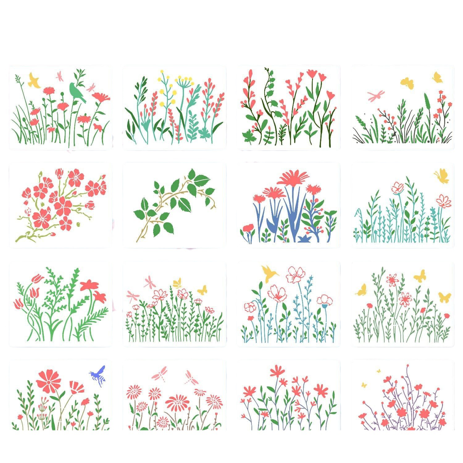 Vårblommor växter stenciler gör-det-själv lager vägg scrapbook färgläggning prägling dekoration graffiti målning mall återanvändbar