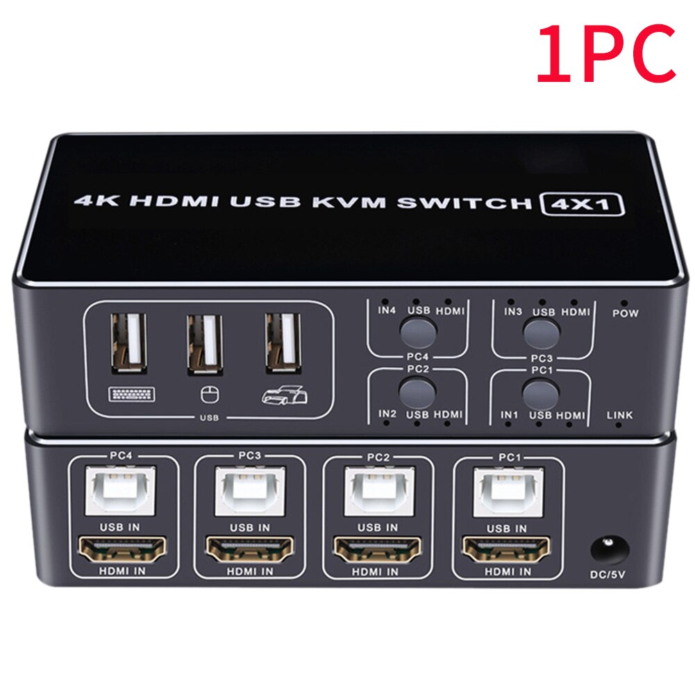 4K Sharing For Mouse Keyboard 4 Port For Scanner Computer Hub KVM Switcher Stable Plug And Play Ultra HD USB HDMI