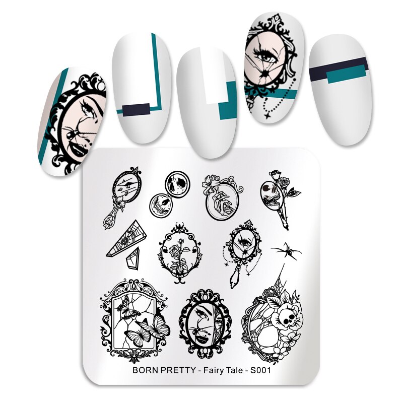 Født smuk nail art stempel skabelon blomst blonder geometri billeder stål nail art stencil blomstertema manicuring: Ft - s001