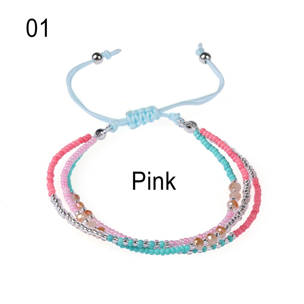 Multi-capa bohemio tejido a mano colorido tejido redondo con cuentas pulsera Retro arroz ajustable cuerda Ethnic Bracele