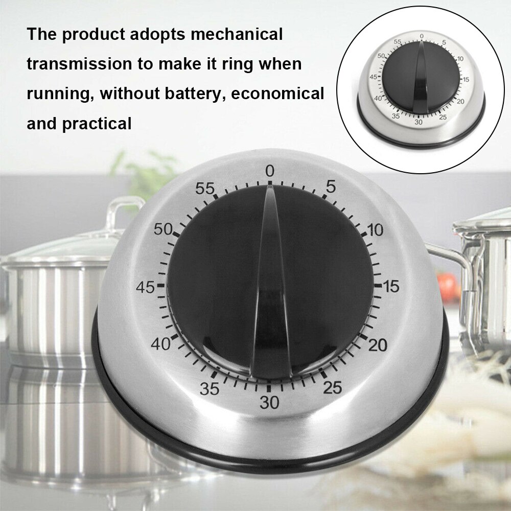 Stainless Steel Kitchen Timer 60 Minutes Countdown Alarm Mechanical Cooking Timer Reminder Alarm Clock Kitchen Gadgets