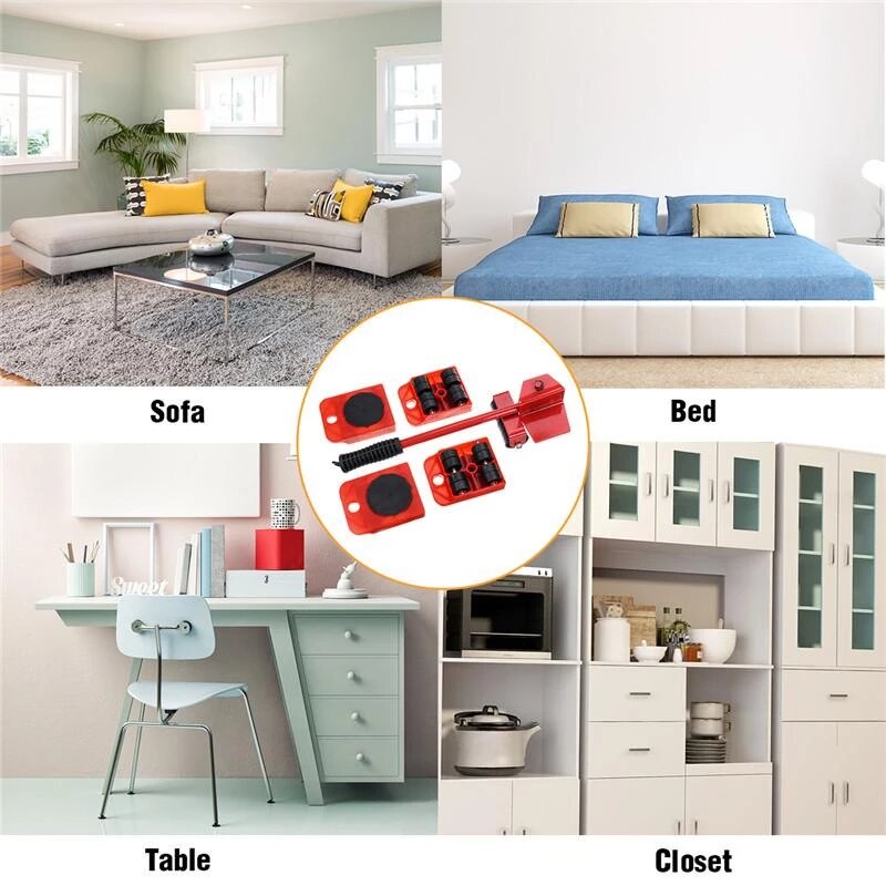 5 In 1 Moving Heavy Object Handling Tool Household Furniture Mobile Device Labor Saving Crowbar Hand Tool Set