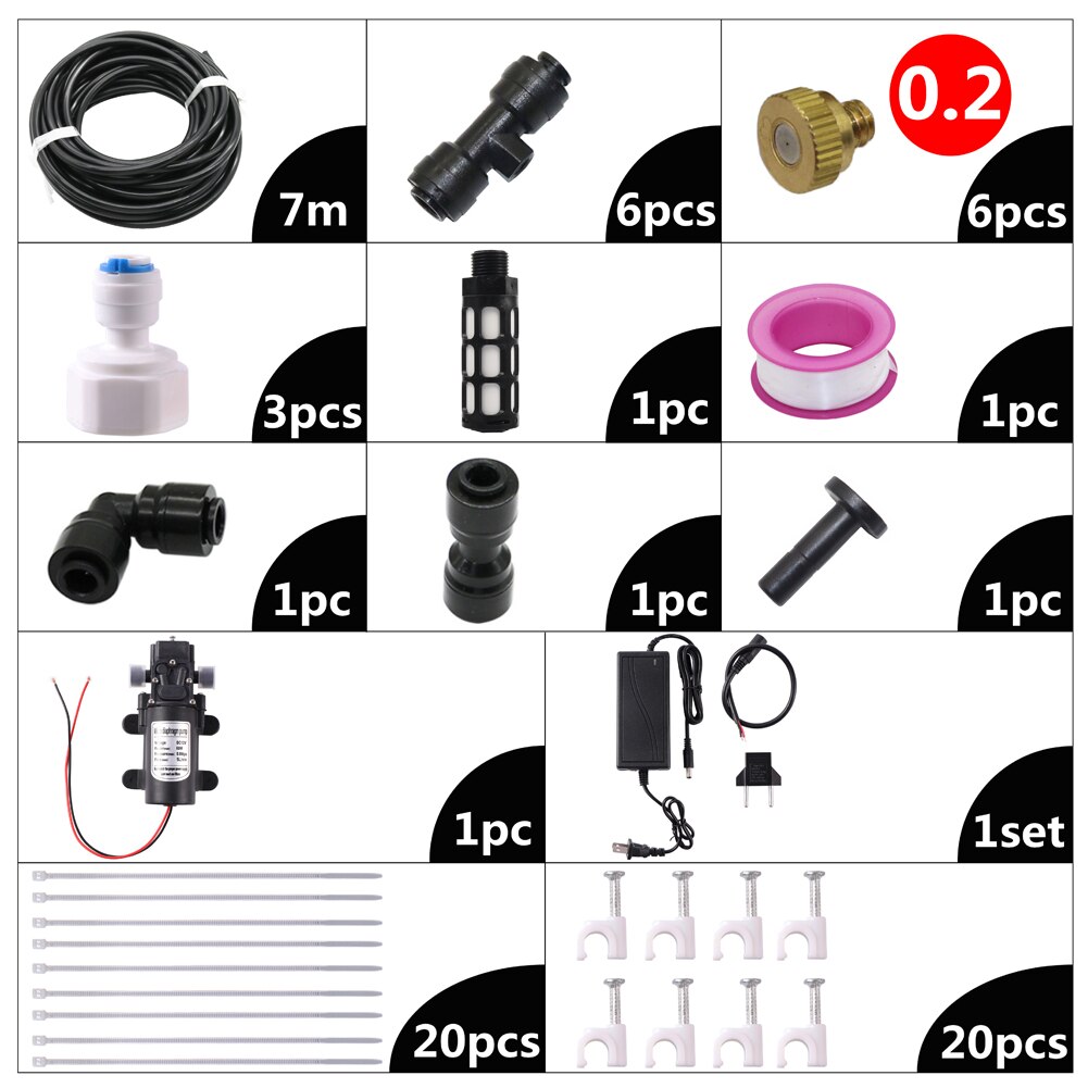 7m/10m/13m/16m/19m fajka wodna, na trawnik ogrodowy układ chłodzenia atomizacji 0.2mm/0.3mm0.4mm/0.5mm mgła wodna system natryskowy robić nawadniania: 0.2mm dysza-7m kit