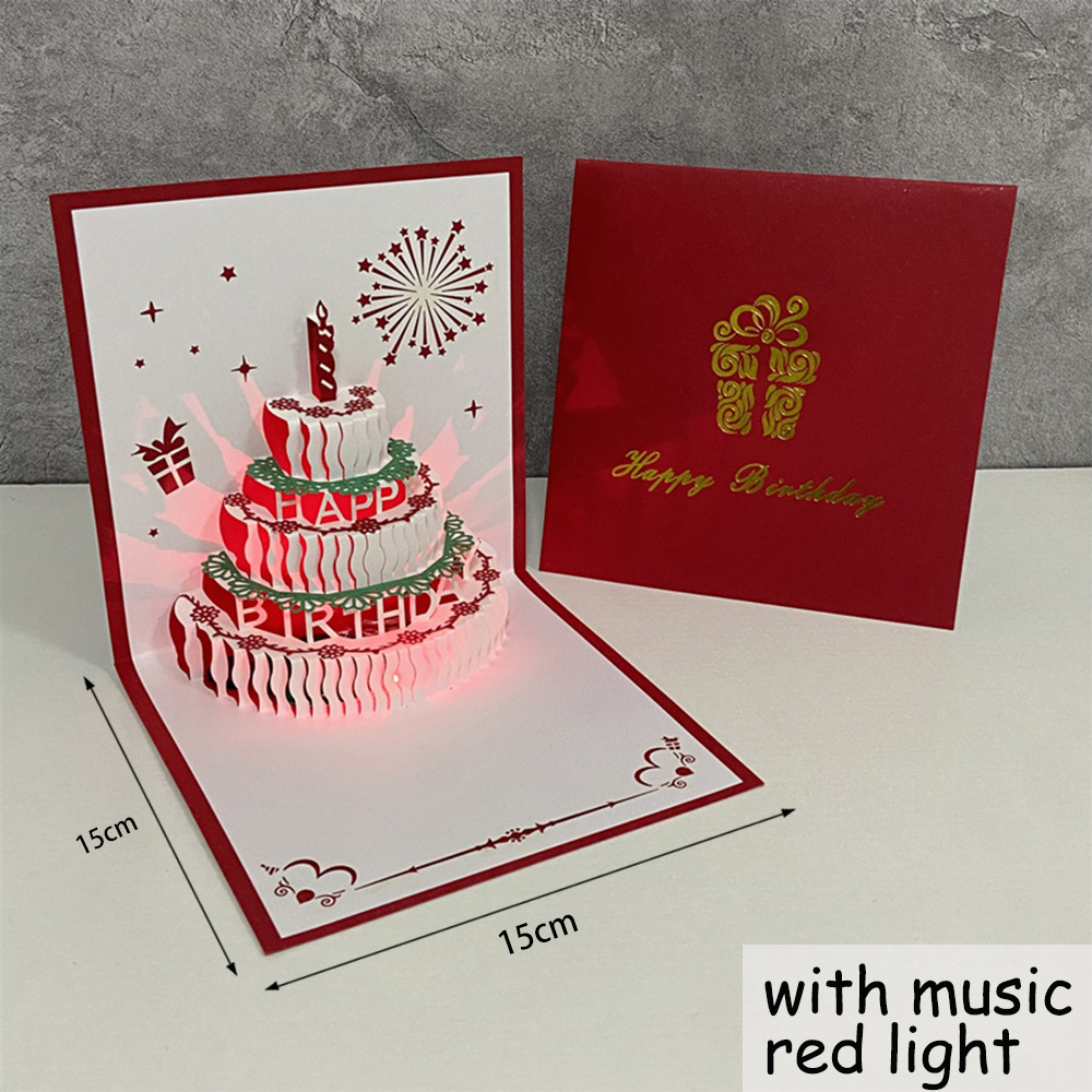 Cartes de joyeux anniversaire 3D avec musique, gâteau d&#39;anniversaire lumineux, cartes de vœux Pop-Up, avec enveloppe, pour fille: Style 7