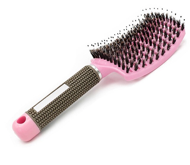Detangling nylon børste, kvinder hår hovedbund massage kam børste hårbørste våd krøllet detangle hår børste ontwarrende nylon borstel: Lyserød