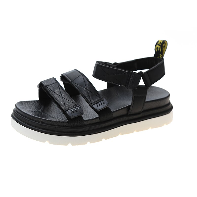 Sommar dam sandaler enfärgad enkel utskärning tjock botten bekväm kardborre street style fritid kvinnor sandaler: Svart / 36