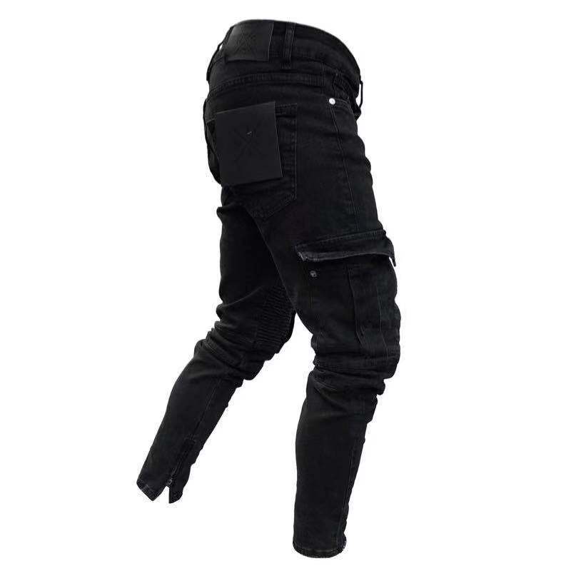 Hommes extensible maigre déchiré jean hommes poche latérale lavé mince Denim pantalon Biker jean pantalons de survêtement Hip Hop pantalon survêtement