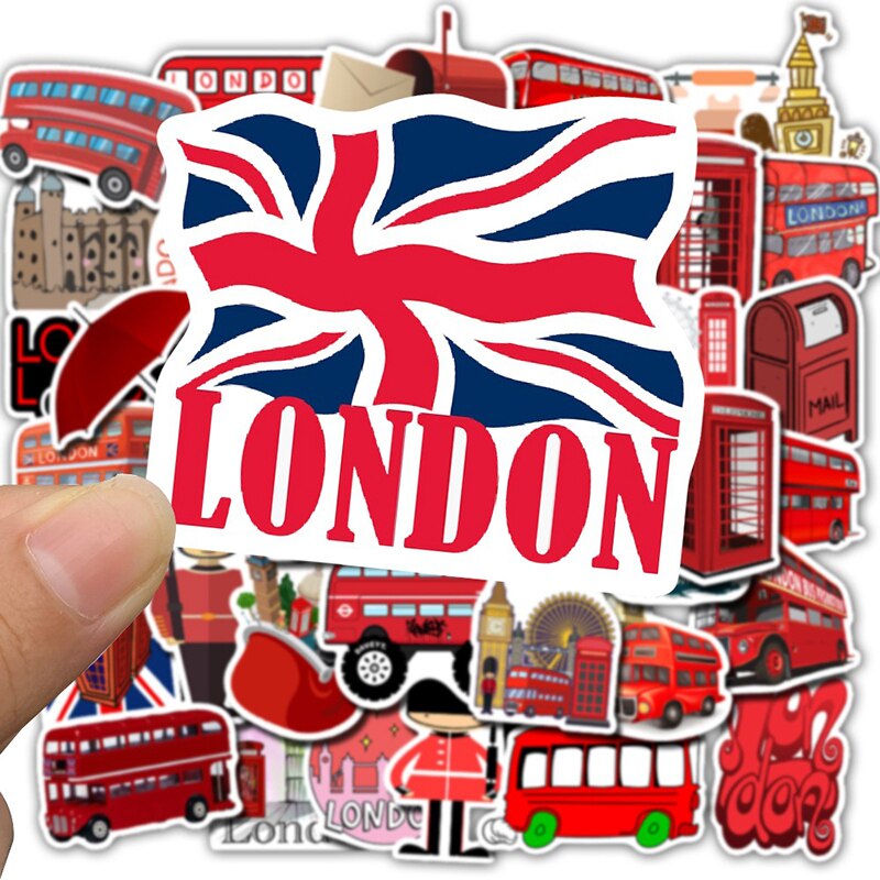 50 Pcs/Lot Waterproof London Red Bus Stickers Telephone Booth Decals For Laptop Motorcycle Skateboard Luggage Kids Sticker