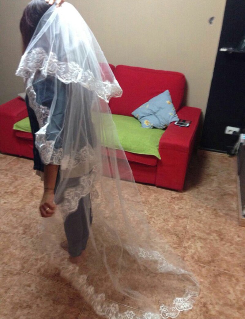 Bruidssluier laagste prijs wit/ivoor eenlaags bruidsaccessoires kathedraal 3m hoofd sluier bruidssluier zonder kam