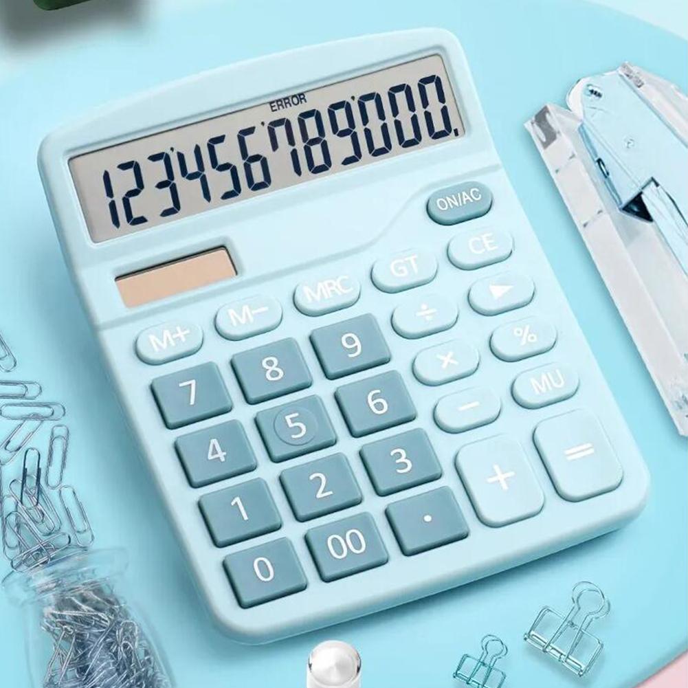 12 Digits Electronic Calculator Desktop Big calculator LCD Display Screen Solar Battery Dual Power for School Home Calculator: Blue