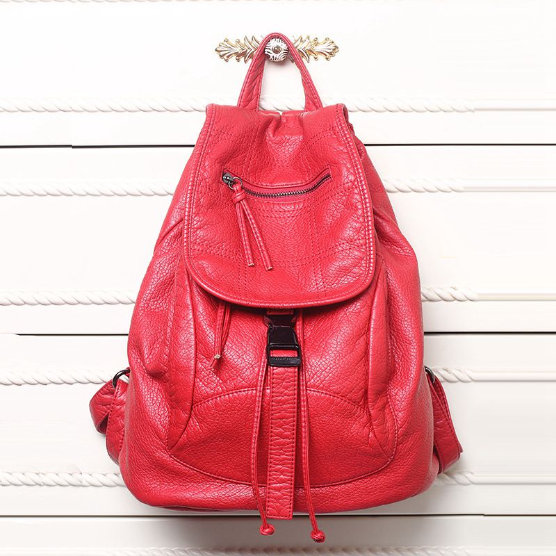 Zaino da donna in pelle lavata famoso Designer di marca di lusso borsa da spalla femminile borsa da scuola per adolescenti borse da donna di moda S2405: Rosso