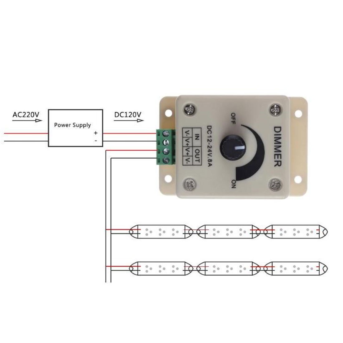 LED Dimmer Switch 12-24V 8A Adjustable Brightness Lamp Strip Driver Single Color Light Power Supply Controller