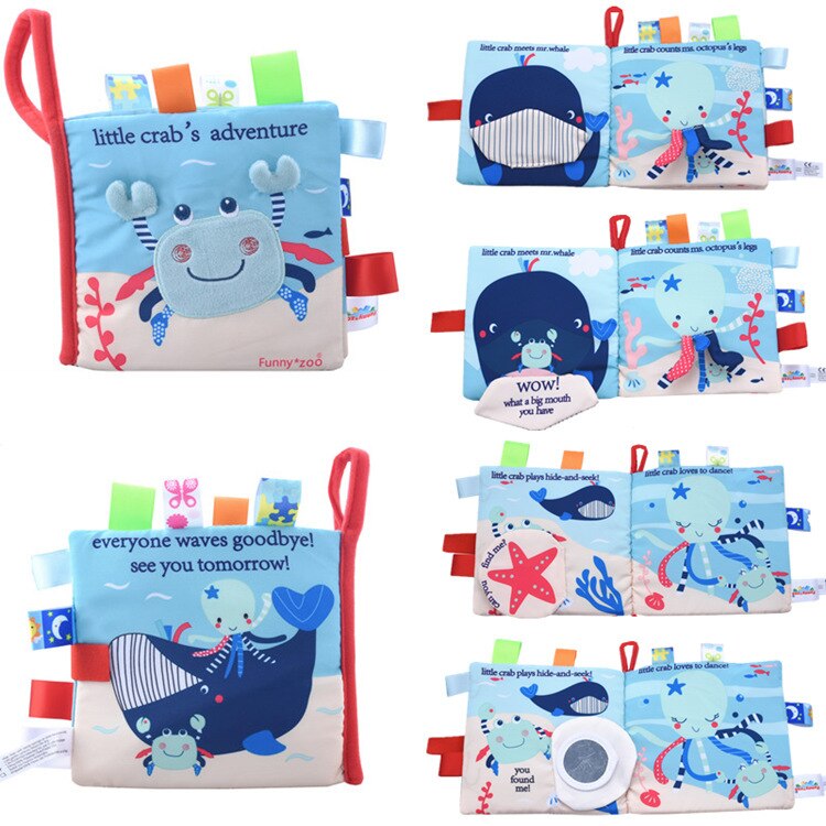 Soft Books Infant Early cognitive Development My Quiet Bookes baby goodnight educational Unfolding Cloth Book Activity Book DS19: little crab