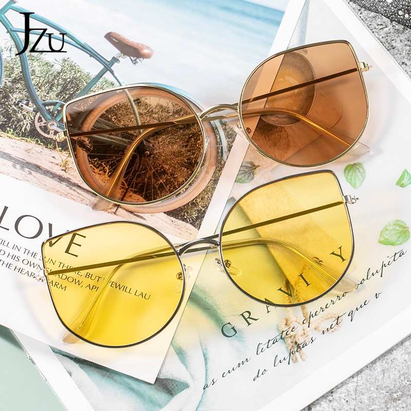 Grote metalen cat eye dameszonnebril met groot frame - verkoop van veelkleurige dameszonnebrillen retro