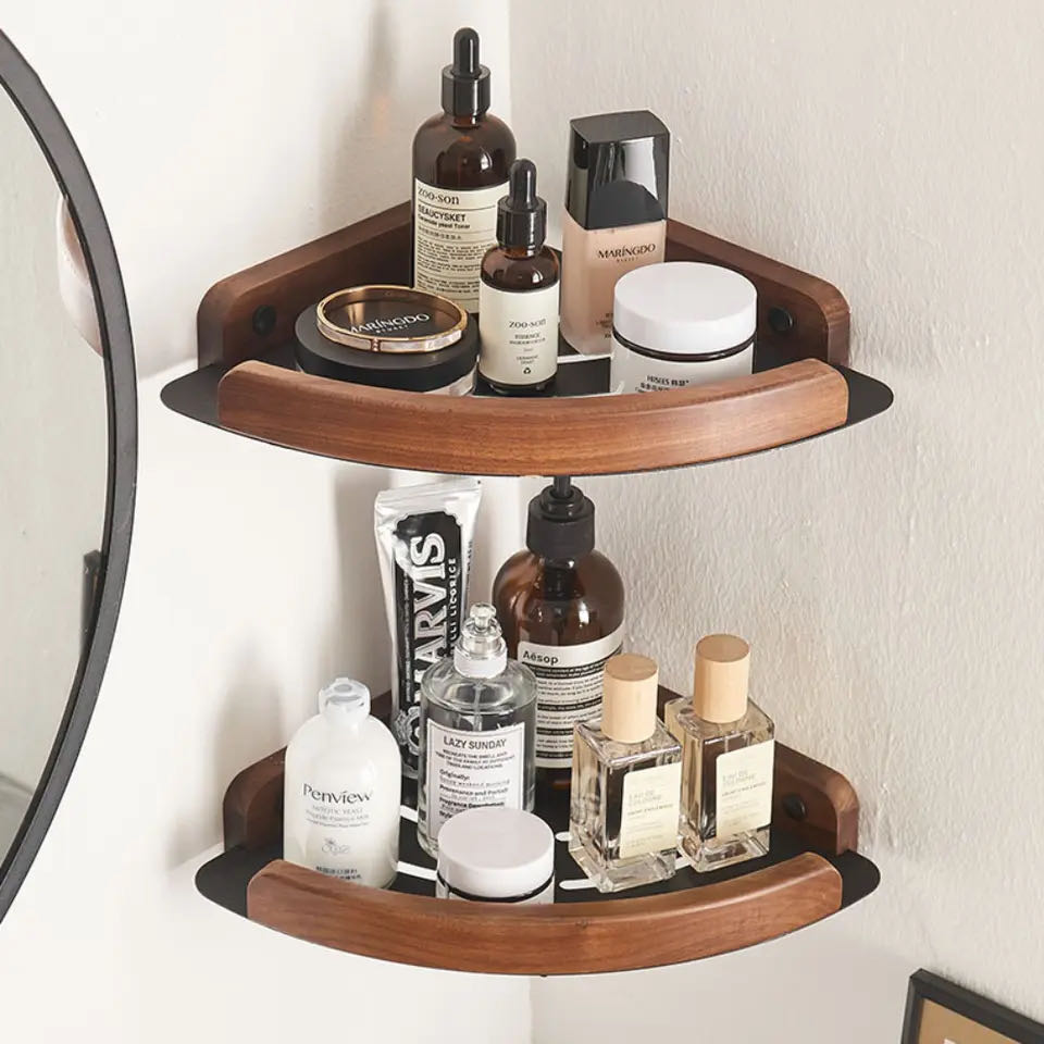 Juego de accesorios de baño de madera de nogal negro, toallero de baño, soporte de papel higiénico, estante de barra de toalla, accesorios de baño