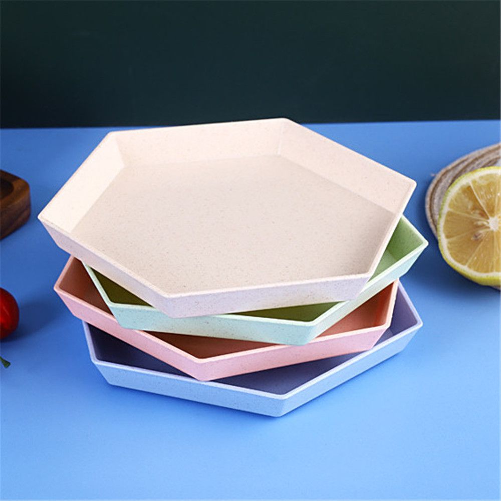 Hexagon Party Dessert Tray Snacks Wheat Straw Thicken Trays Fruit Plate Multifunctional Kitchen Accessories Dishes