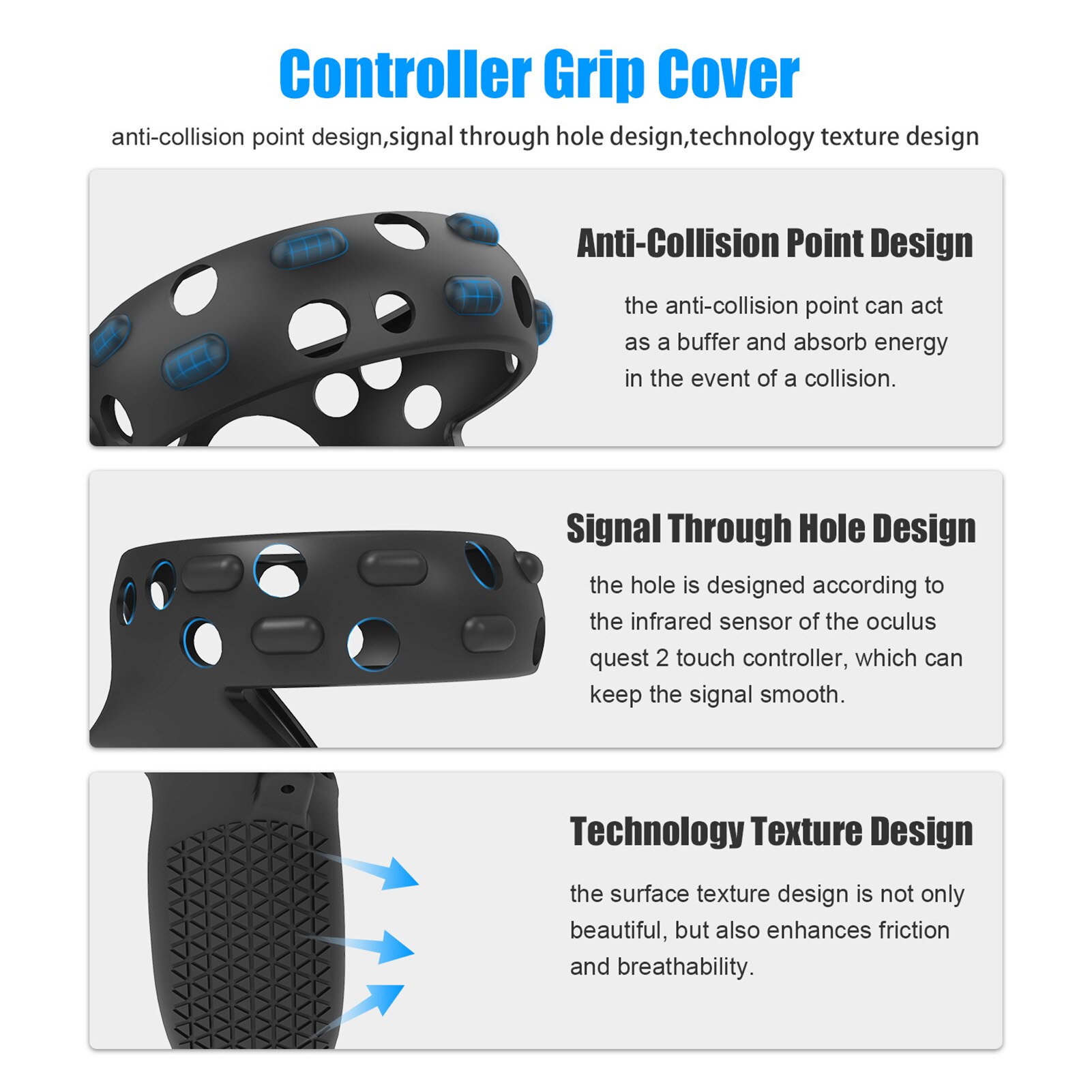 Black VR Silicone Protective Cover Anti Perspiration And Anti Falling Touch Controller Grip Cover Protector For Oculus Quest 2