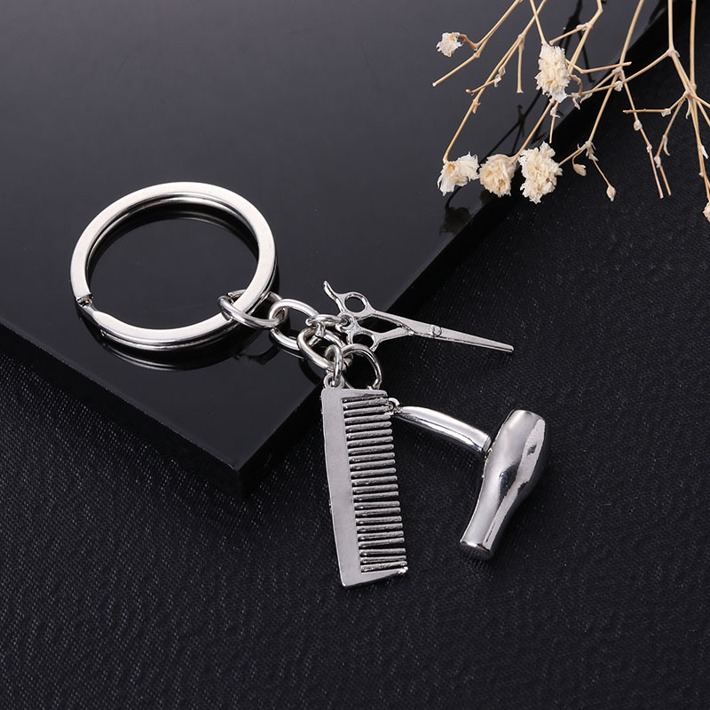 Hårstylist vigtig hårtørrer saks kam dekorative nøgleringe frisører bilstyling interiør tilbehør nøglering: Sølv