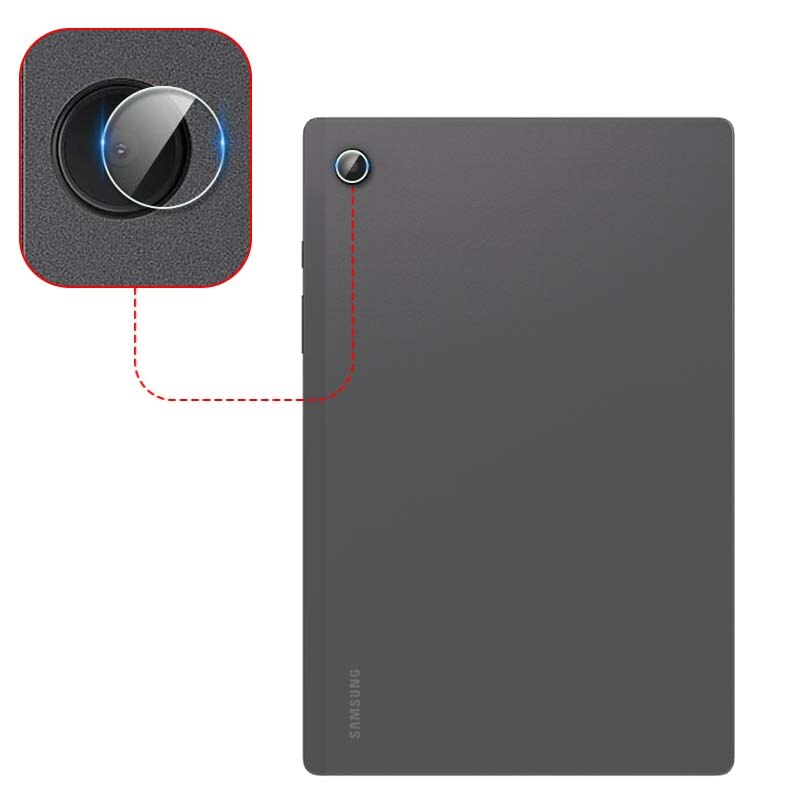 Ultraheldere, slanke beschermfolie voor de achterkant van de cameralens van de samsung galaxy tab  a8. deze beschermfolie is 10.5 van zacht gehard glas.
