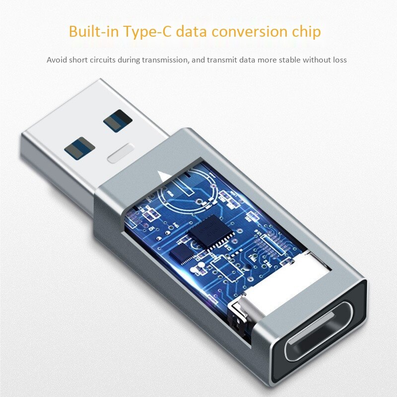 USB 3.0 Male to USB3.1 Type-C USB-C Female 10Gbps Metal Highlight Charging Data Adapter 5V@3A Supports Fast Charging