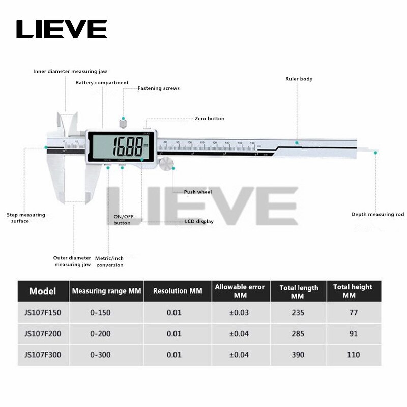 Electronic Digital Caliper HD Full Screen Full Metal 0-150/200/300mm Stainless Steel Vernier Caliper precise measurement tool
