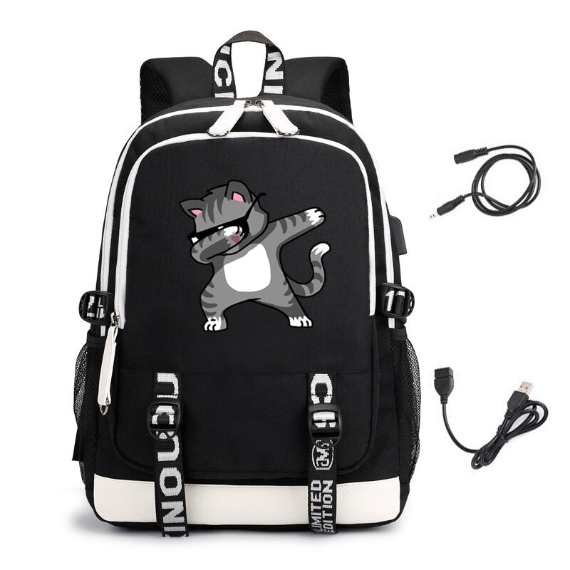 Mochila de unicornio haciendo un DAB para estudiantes adolescentes, mochilas para niñas con carga USB, mochila para ordenador portátil, mochilas de viaje Casuales: Black 02