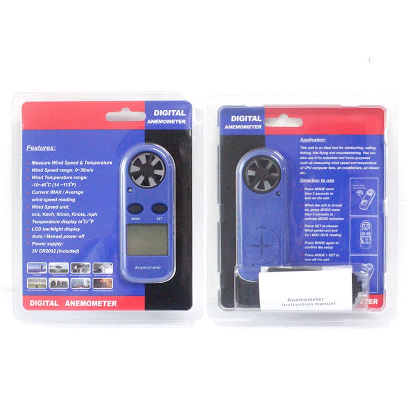 Mini Digitale Anemometer 0-30 m/s Wind Meter-10 ~ 45C Temperatuur Tester Anemometro LCD Backlight Air velocity Meet Gereedschap