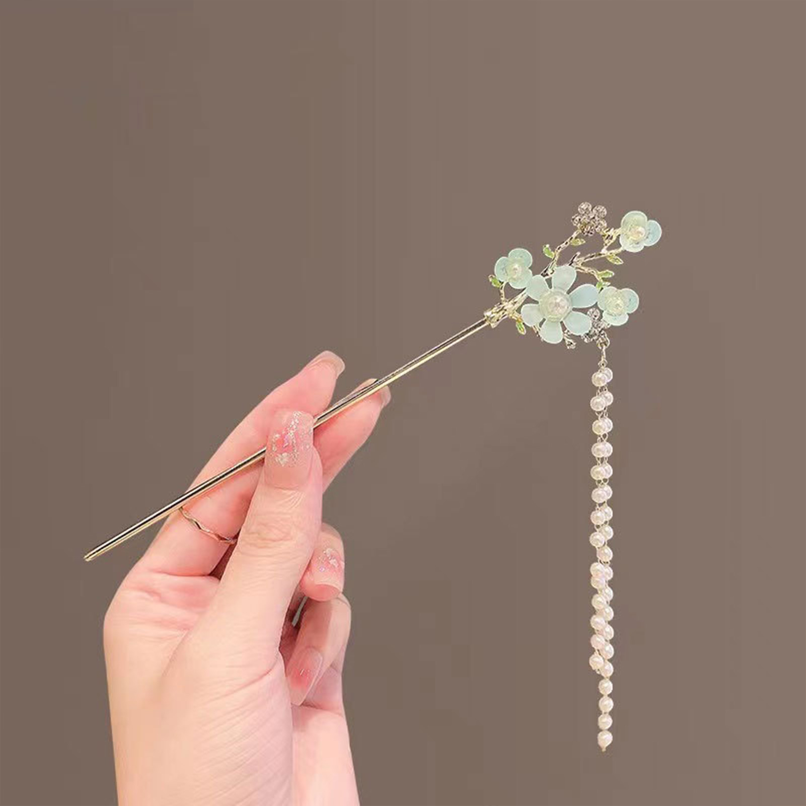 Palillos para el cabello de estilo chino Vintage, horquillas para mujeres y niñas, horquilla de flores, Clip para el cabello, tocado Hanfu, joyería, accesorios para el cabello: Pistola negra plateada