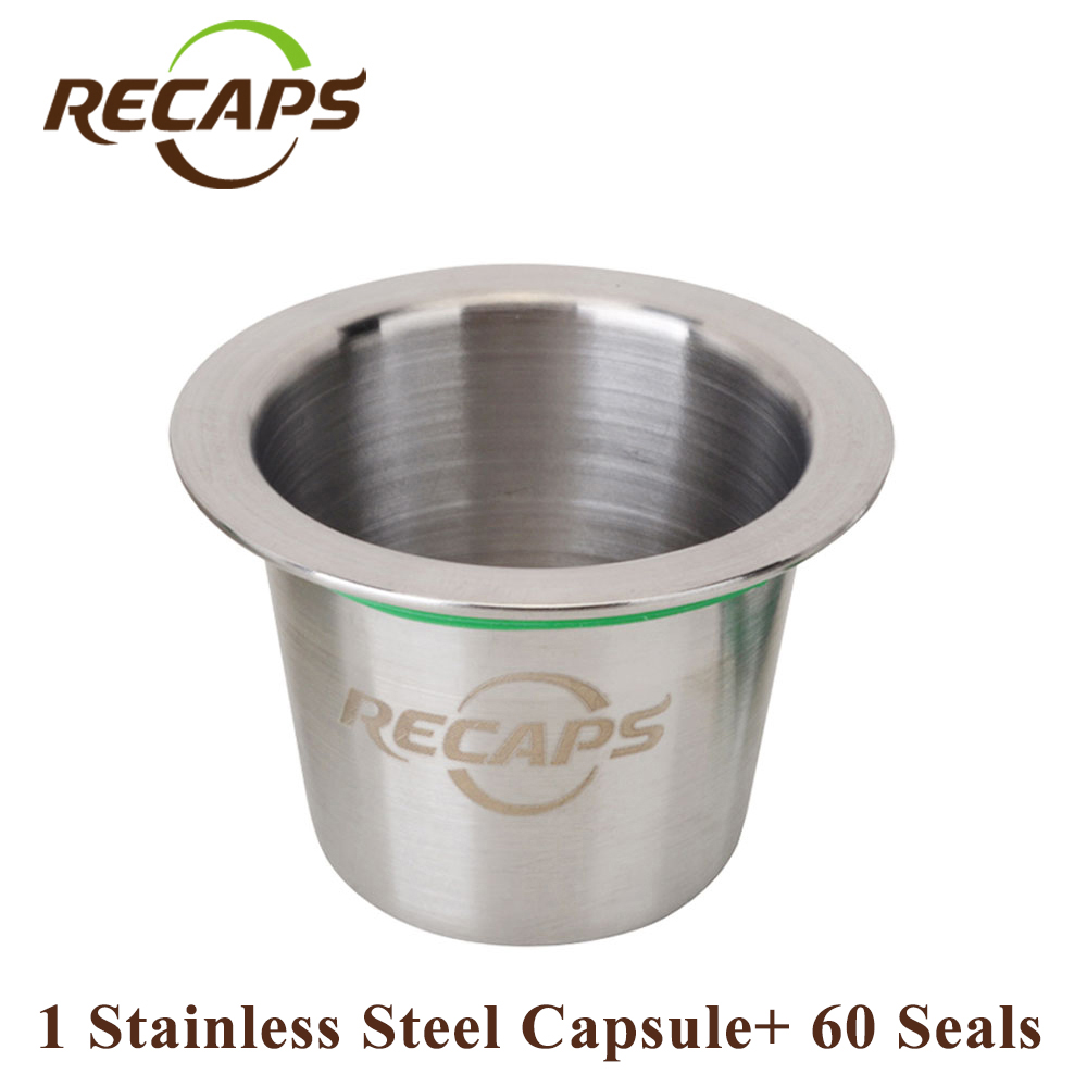 Recaps Hervulbare Herbruikbare Rvs Refill Koffie Capsulas Voor Nespresso Maker 1 Pod + 60 Seals