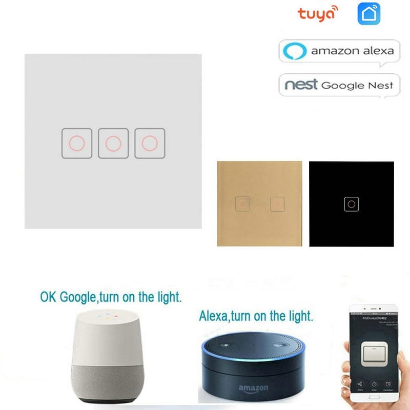 1/2/3 Gang Wireless Wifi Smart Wall Switch Tempered Glass Light Switch APP Control Voice Control Work For Alexa Google Home