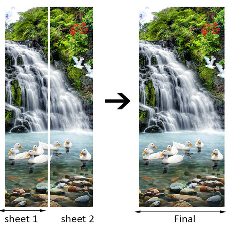 3D Waterfall Landscape Door Sticker Living Room Bedroom Home Decor Wallpaper PVC Self-Adhesive Waterproof Door Decal 3 D Murals