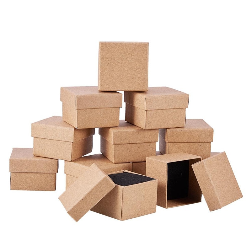 24pcs Kraft Jewelry Box Cardboard Boxes for Ring Necklace Earring Womens Jewelry Packaging with Sponge Inside