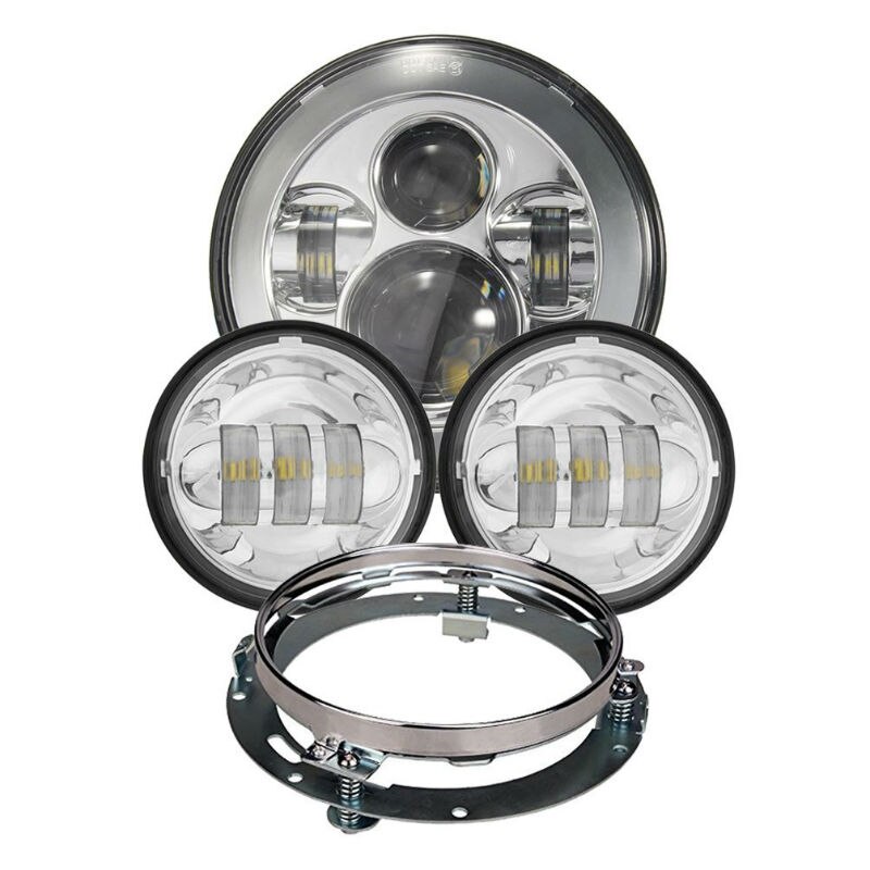 7Inch Ronde Led Koplampen + 4.5Inch Fog Passeren Lichten En Adapter Ring Voor Harley Touring Electra Glide Road king Street Glide