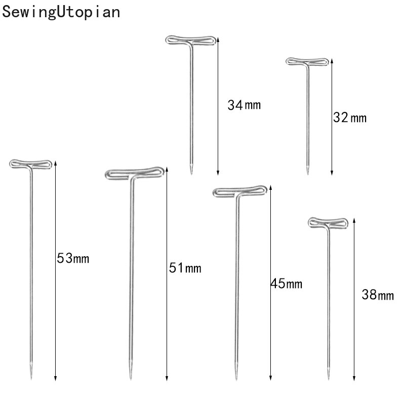 50PCS 27/32/38/45/51/53mm Long Silver T Shape Needles Pin for Wigs on Mannequin Head Hair Weaving Tools Salon Styling Tools