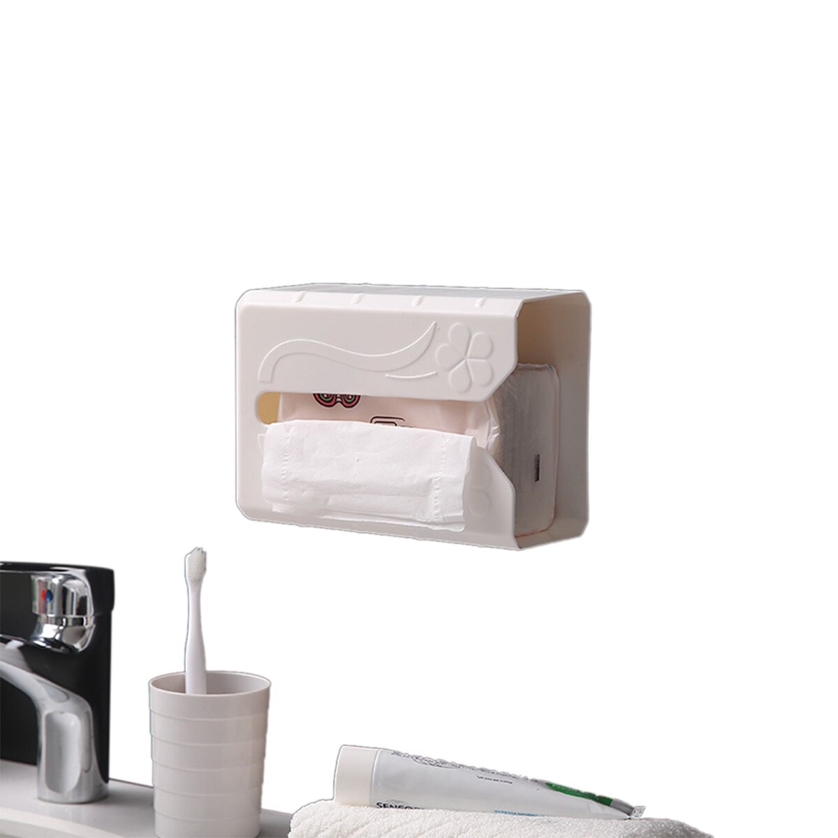 Caja de tejido adhesivo para servilletas, dispensador de bolsas de basura montado en la pared, de plástico, para el hogar