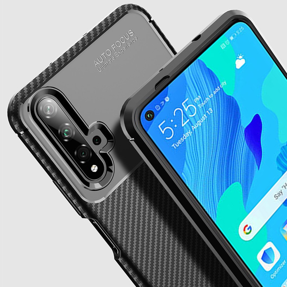 Keysion shokproof caso para huawei nova 5 t fosco fibra de carbono silicone amortecedor flex telefone capa para huawei honra 20 20 s 20 pro