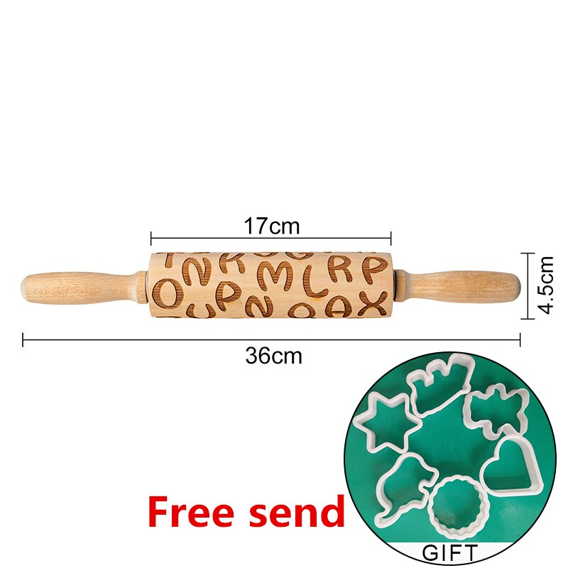 Kid Manual Rolling Pins Engraved with Designe Patterns Wooden Roller For Baking Embossed Cookies kitchen tools Christmas: J
