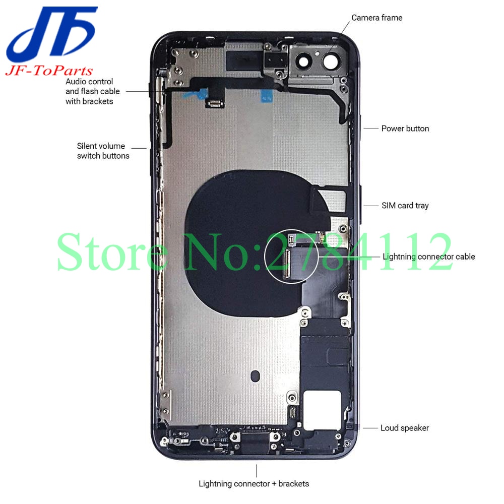 For IPhone 8 8G 8P Plus Back Full Housing Battery Rear Door Cover Middle Frame Chassis with Flex Cable Parts Assembly + Camera