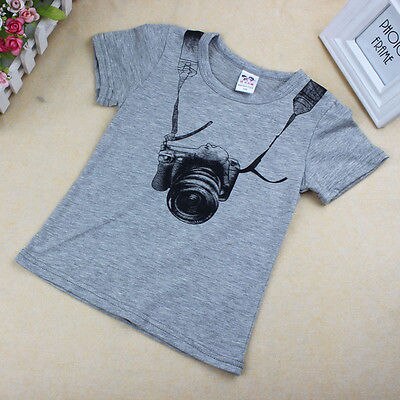 Summer Beach Baby Toddler Kids Boys Casual 3D Camera Tops Gray T-Shirts Pants Outfits: 5T