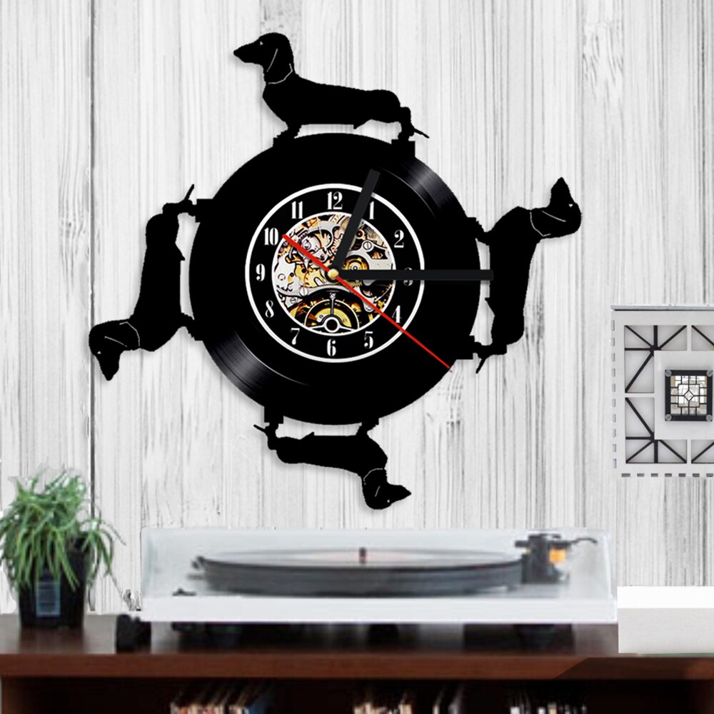 Dachshund LED Vinyl Record Wall Clock Lovely Dog Puppy Wall Art Night Light Lamp Wall Clock Modern Home Decor Unique