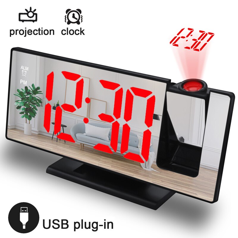 LED Digital Smart Projector Alarm Clock Table Electronic Desktop Clock USB Wake Up With 180° Time Projector Snooze Alarm Clock: A05 With projection