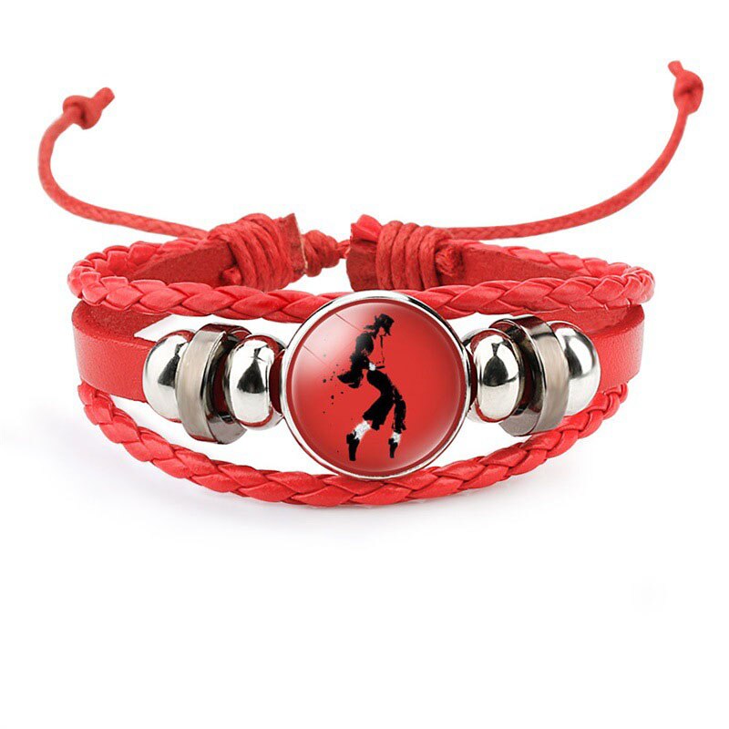 Pulsera de cuero hecha a mano de Michael Jackson, abalorios Pop Dancing King, cabujón colgante de vidrio, pulseras de cuero