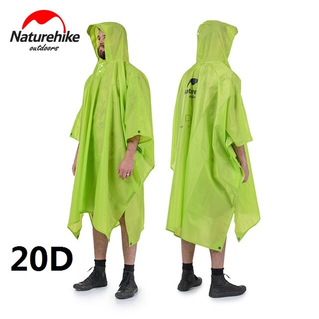 Naturehike-Chaqueta de lluvia 3 en 1 para acampar al aire libre, senderismo, ciclismo, impermeable, Poncho, MINI lona, parasol, tienda, huella, alfombra para campamento: 20D green