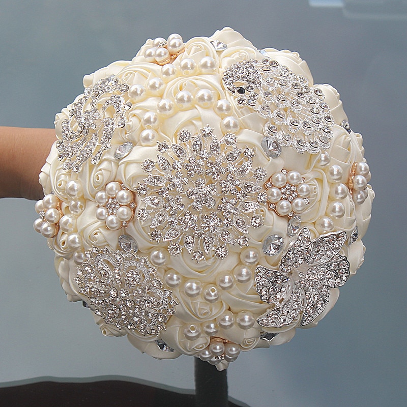 14 Colors 1Piece Ivory Flower Bouquet Stunning Pearls Beaded Crystal Bouquet De Mariage Wedding Flowers Bridal Bouquets