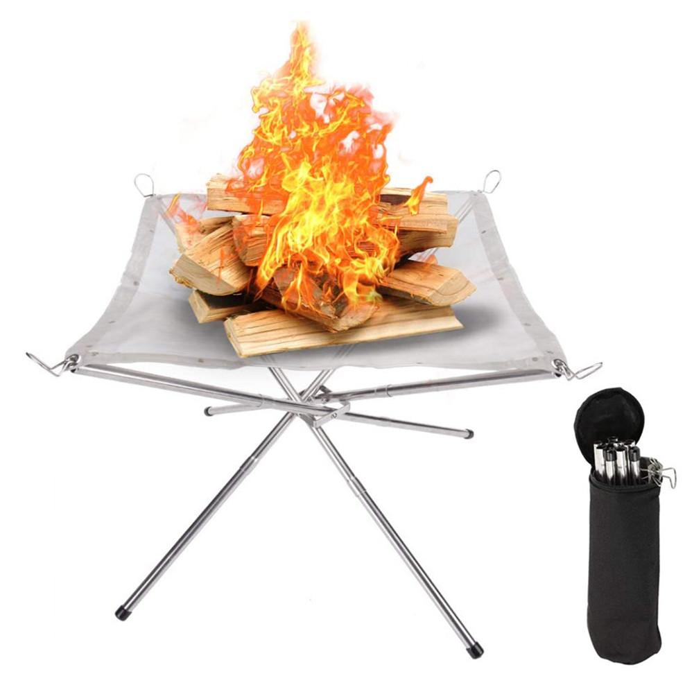 Outdoor Portable Fire Rack Folding Table Grill Stainless Steel Point Charcoal Stove Super Light Grid Heating Wood Stove Camping