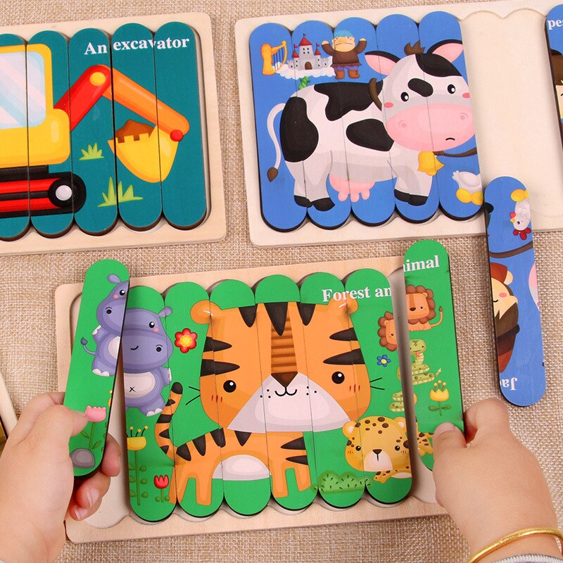 Montessori Educational Wooden Toys For kids geometry Rainbow blocks Count Numbers Matching Digital Shape Early Education Toy